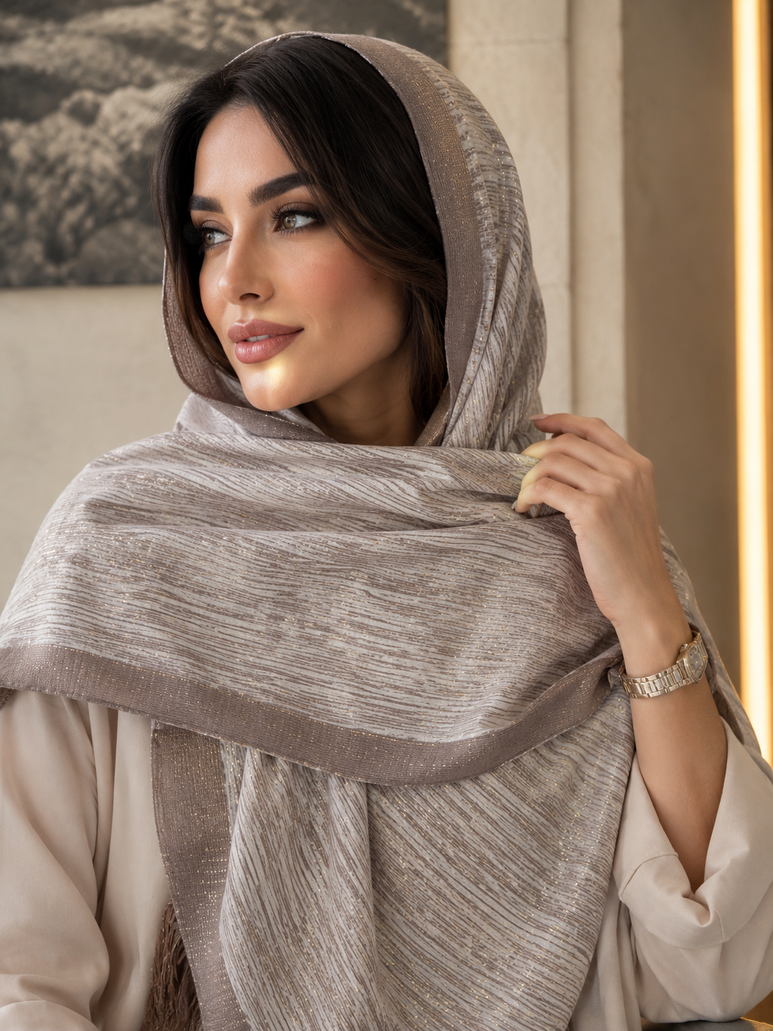 شال کریشه زری دار پک میکس موکایی