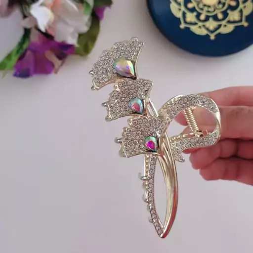 کلیپس طلایی رنگ ثابت طرح گل شیپوری
